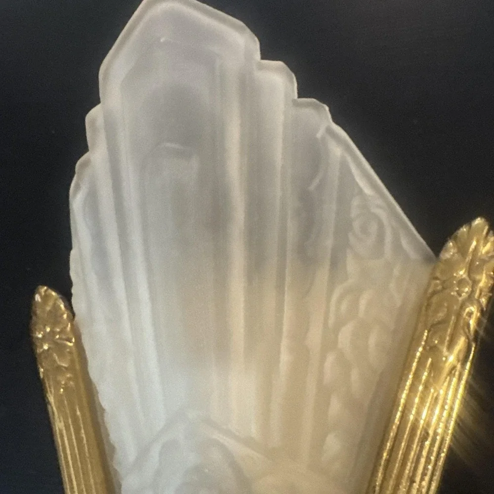 Pair Art‎ Deco Revival Wired Wall Sconce, Frosted Shell Slip Shade, A+ Condition